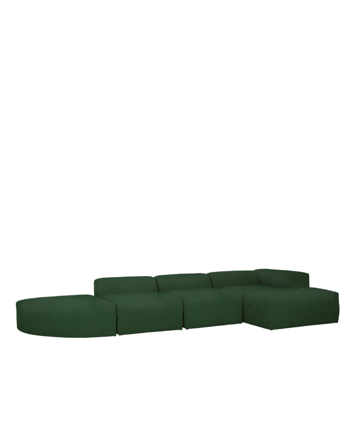 Bruce - Sofá de 4 módulos curvo con chaise longue derecho de bouclé color verde 410x172cm