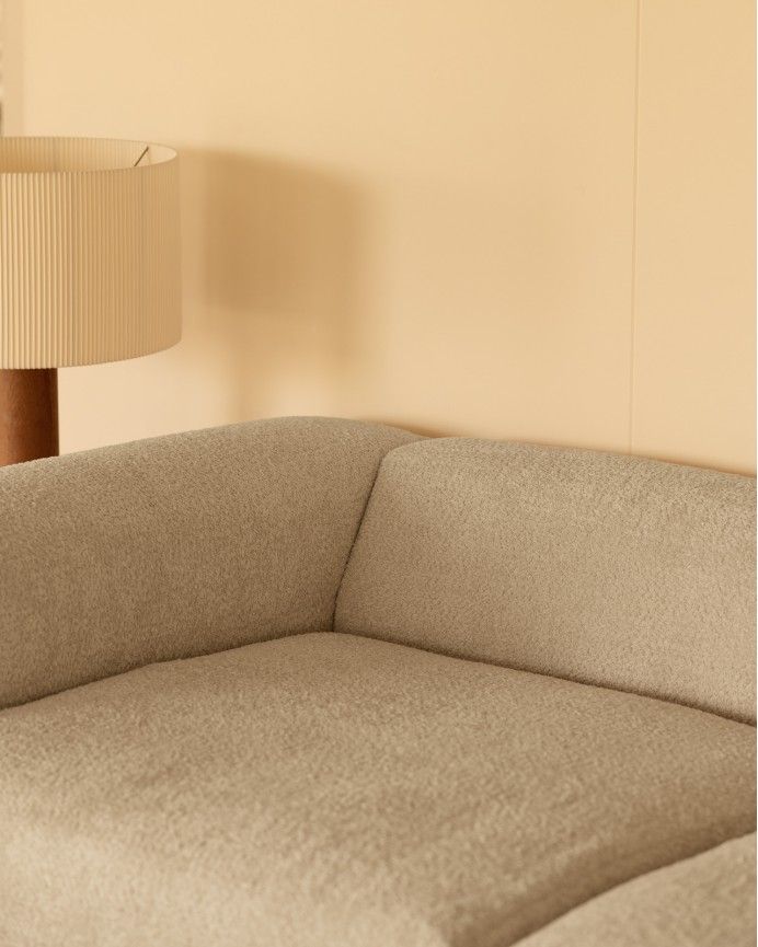 Bruce - Sofá de 4 módulos curvo con chaise longue derecho de bouclé color gris claro 410x172cm