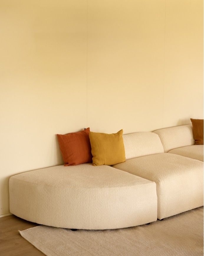 Bruce - Sofá de 4 módulos curvo con chaise longue derecho de bouclé color blanco 410x172cm