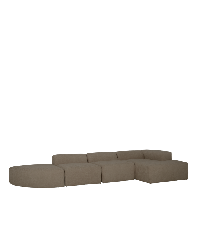 Bruce - Sofá de 4 módulos curvo con chaise longue derecho de bouclé color marrón 410x172cm
