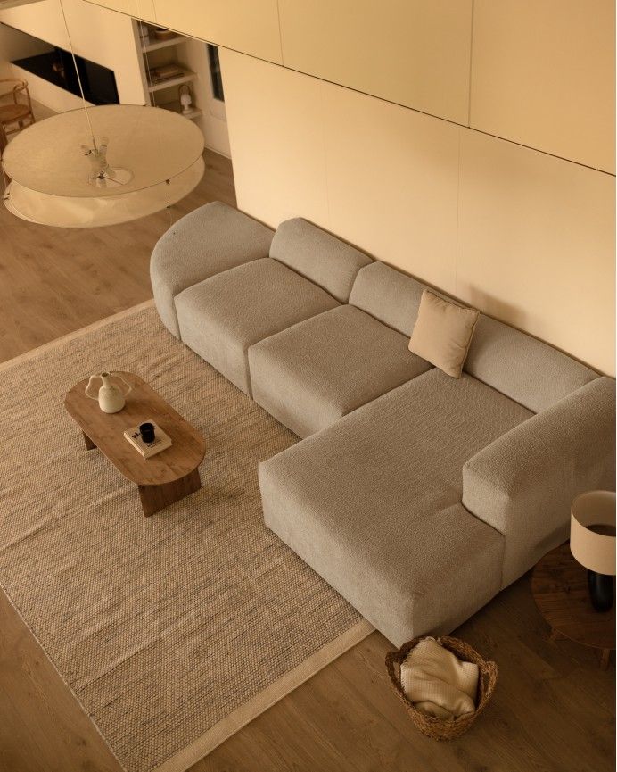 Bruce - Sofá de 4 módulos curvo con chaise longue derecho de bouclé color gris claro 410x172cm