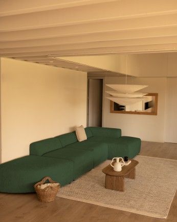Bruce - Sofá de 4 módulos curvo con chaise longue derecho de bouclé color verde 410x172cm