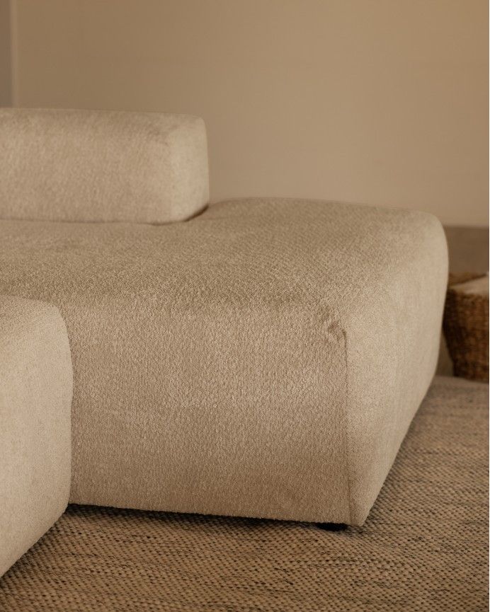 Bruce - Sofá de 4 módulos curvo con chaise longue derecho de bouclé color gris claro 410x172cm