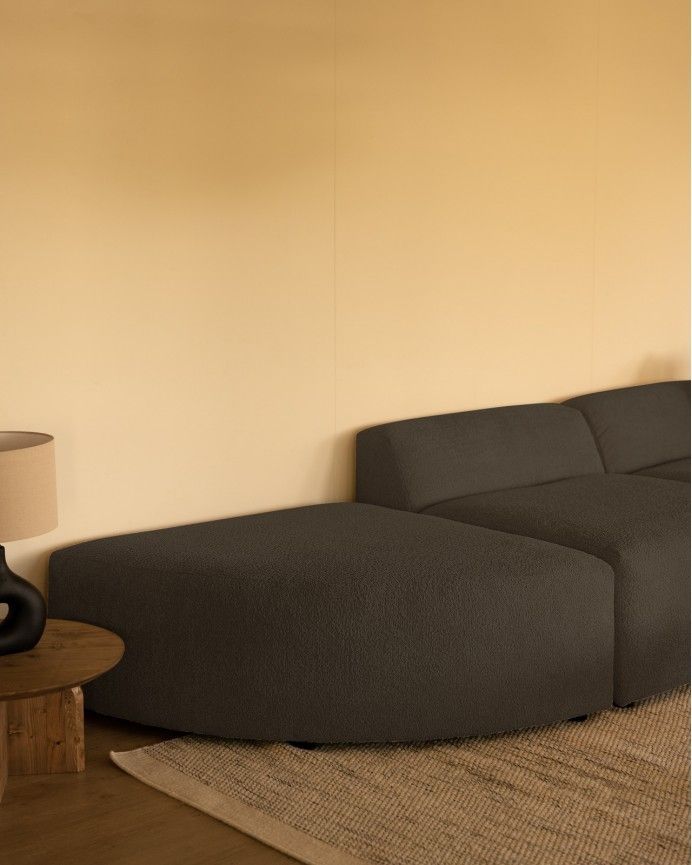 Bruce - Sofá de 4 módulos curvo con chaise longue derecho de bouclé color gris oscuro 410x172cm