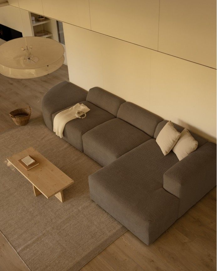 Bruce - Sofá de 4 módulos curvo con chaise longue derecho de bouclé color marrón 410x172cm
