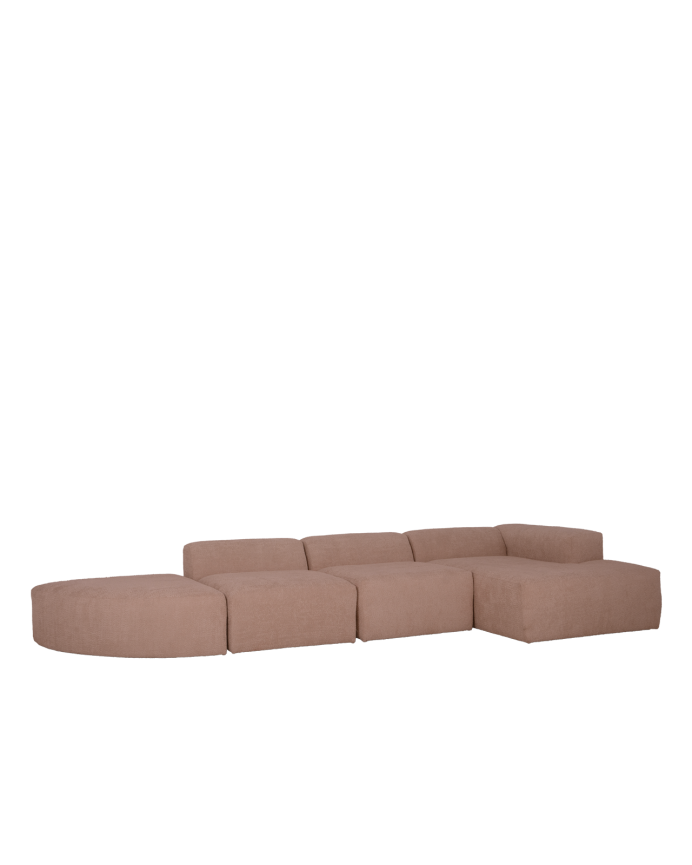 Bruce - Sofá de 4 módulos curvo con chaise longue derecho de bouclé color rosa 410x172cm