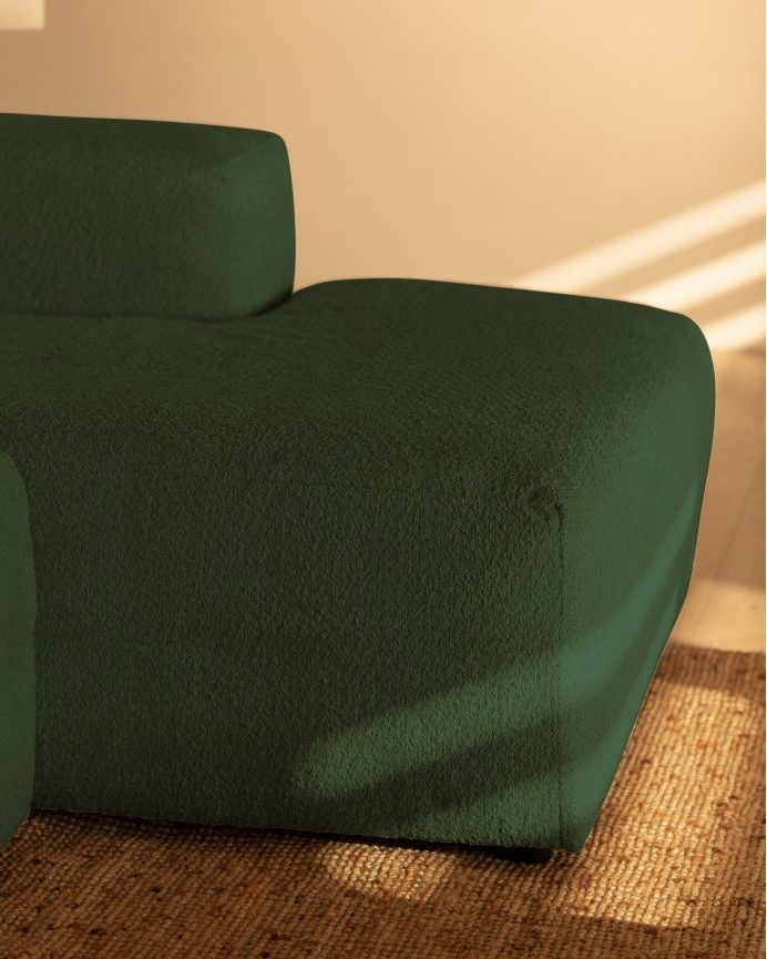Bruce - Sofá de 4 módulos curvo con chaise longue derecho de bouclé color verde 410x172cm