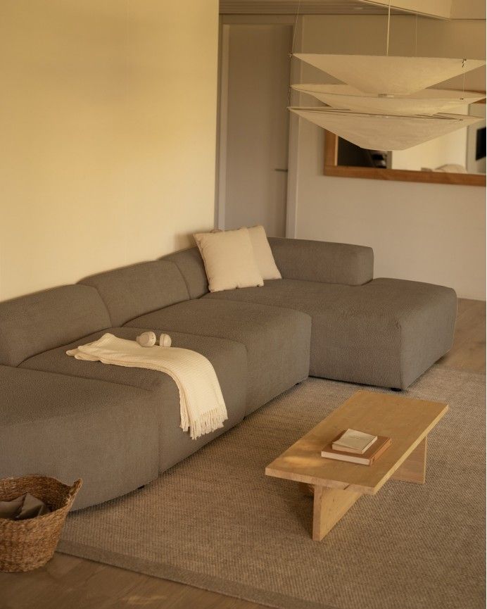 Bruce - Sofá de 4 módulos curvo con chaise longue derecho de bouclé color marrón 410x172cm