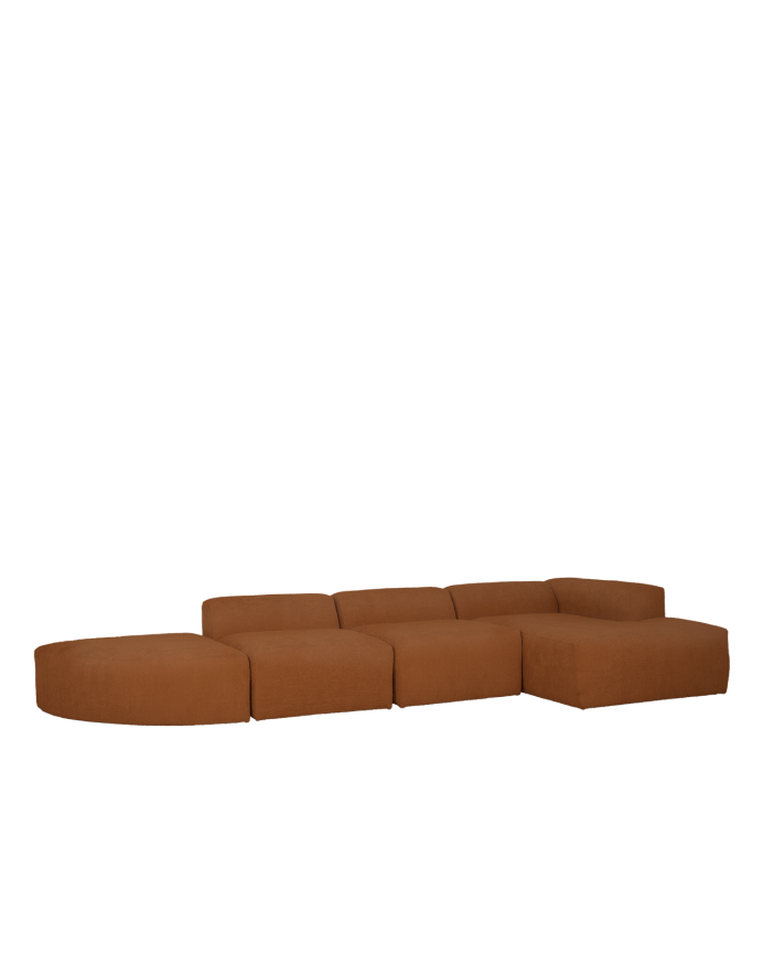 Bruce - Sofá de 4 módulos curvo con chaise longue derecho de bouclé color cobre 410x172cm