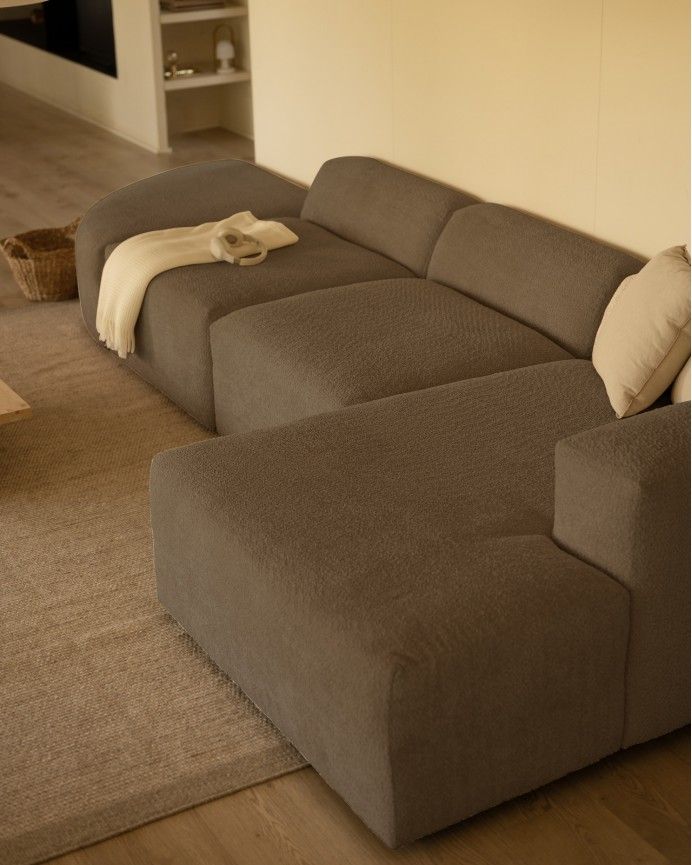 Bruce - Sofá de 4 módulos curvo con chaise longue derecho de bouclé color marrón 410x172cm