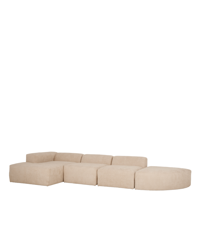Bruce - Sofá de 4 módulos curvo con chaise longue izquierdo de bouclé color beige 410x172cm
