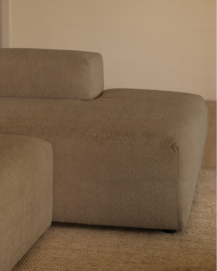 Bruce - Sofá de 4 módulos curvo con chaise longue derecho de bouclé color marrón 410x172cm