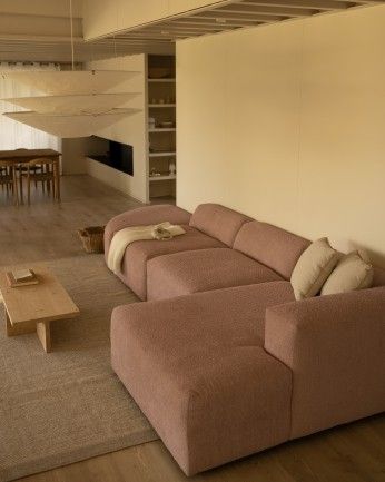 Bruce - Sofá de 4 módulos curvo con chaise longue derecho de bouclé color rosa 410x172cm