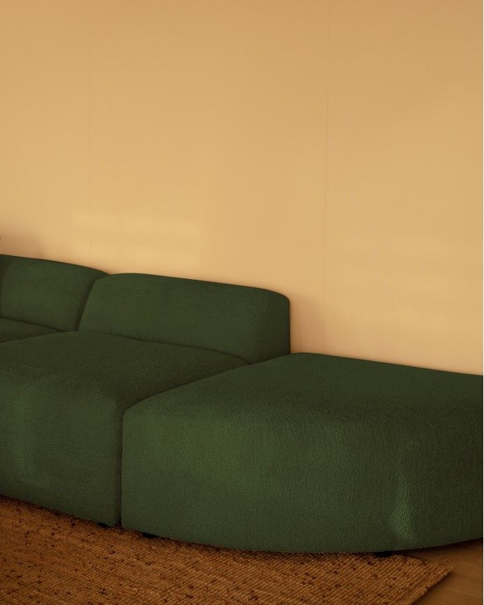 Bruce - Sofá de 4 módulos curvo con chaise longue derecho de bouclé color verde 410x172cm