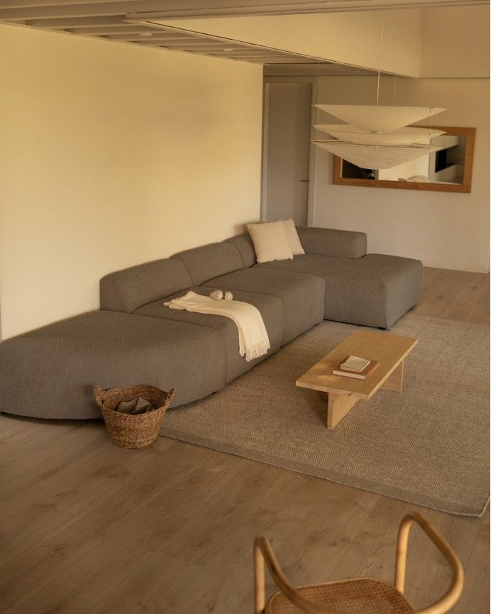 Bruce - Sofá de 4 módulos curvo con chaise longue derecho de bouclé color marrón 410x172cm