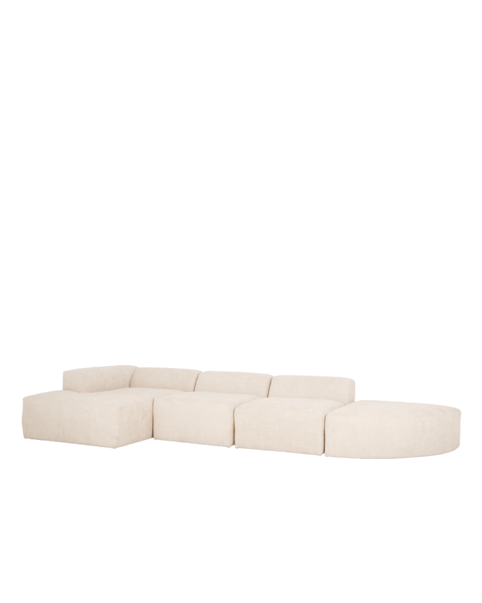 Bruce - Sofá de 4 módulos curvo con chaise longue izquierdo de bouclé color blanco 410x172cm