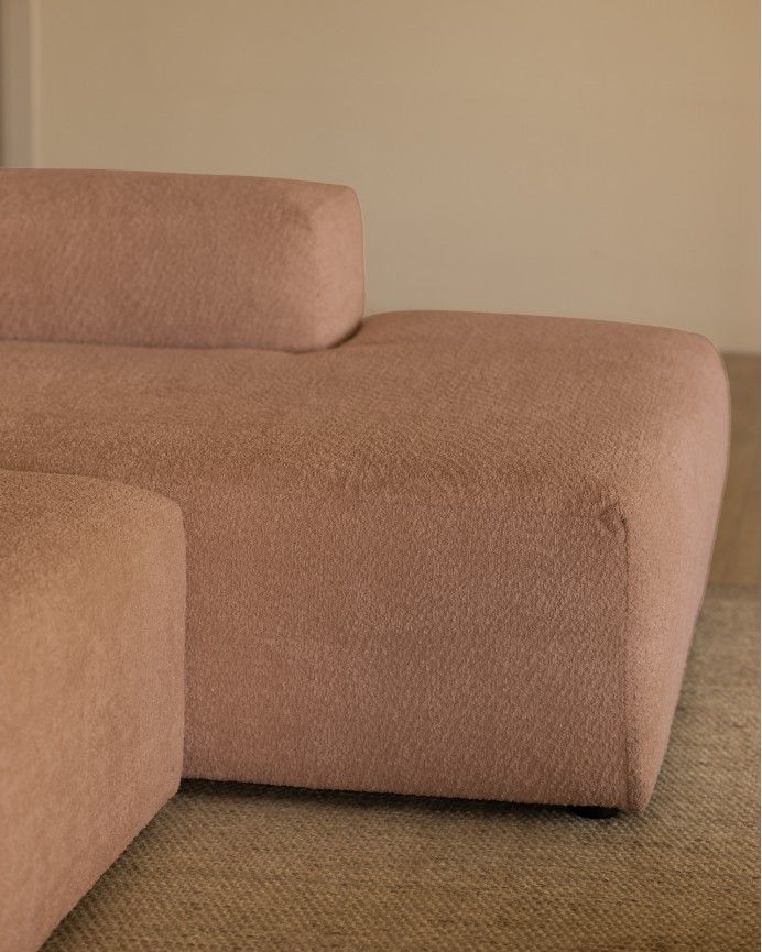 Bruce - Sofá de 4 módulos curvo con chaise longue derecho de bouclé color rosa 410x172cm