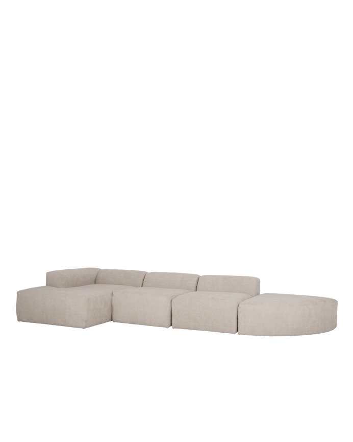 Bruce - Sofá de 4 módulos curvo con chaise longue izquierdo de bouclé color gris claro 410x172cm