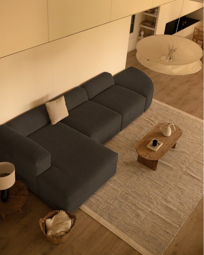 Bruce - Sofá de 4 módulos curvo con chaise longue izquierdo de bouclé color gris oscuro 410x172cm