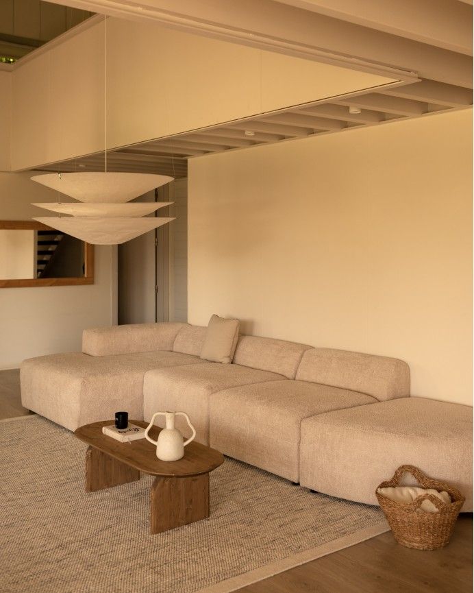 Bruce - Sofá de 4 módulos curvo con chaise longue izquierdo de bouclé color beige 410x172cm