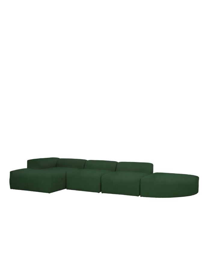 Bruce - Sofá de 4 módulos curvo con chaise longue izquierdo de bouclé color verde 410x172cm