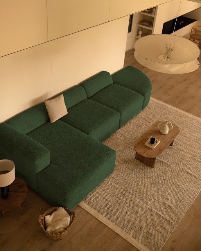 Bruce - Sofá de 4 módulos curvo con chaise longue izquierdo de bouclé color verde 410x172cm