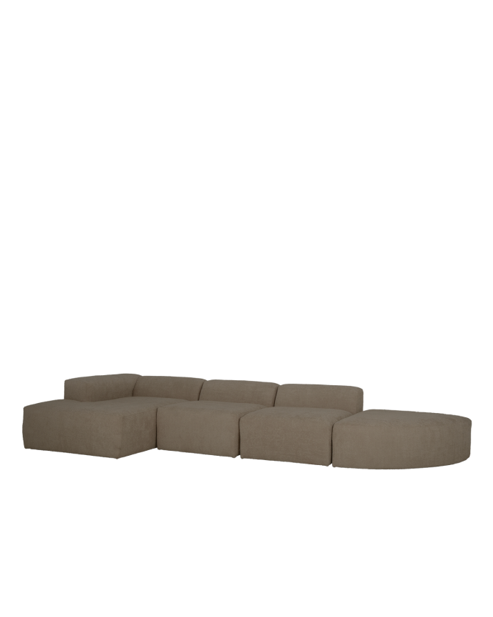 Bruce - Sofá de 4 módulos curvo con chaise longue izquierdo de bouclé color marrón 410x172cm