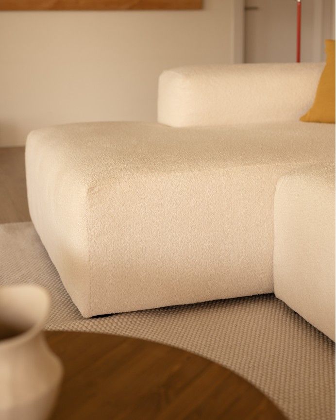 Bruce - Sofá de 4 módulos curvo con chaise longue izquierdo de bouclé color blanco 410x172cm