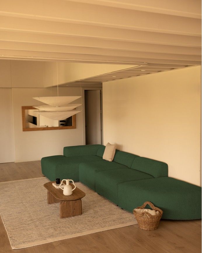 Bruce - Sofá de 4 módulos curvo con chaise longue izquierdo de bouclé color verde 410x172cm