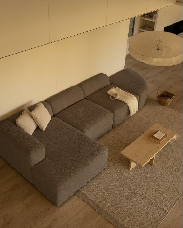 Bruce - Sofá de 4 módulos curvo con chaise longue izquierdo de bouclé color marrón 410x172cm