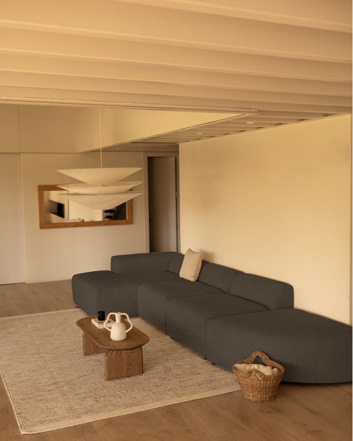 Bruce - Sofá de 4 módulos curvo con chaise longue izquierdo de bouclé color gris oscuro 410x172cm