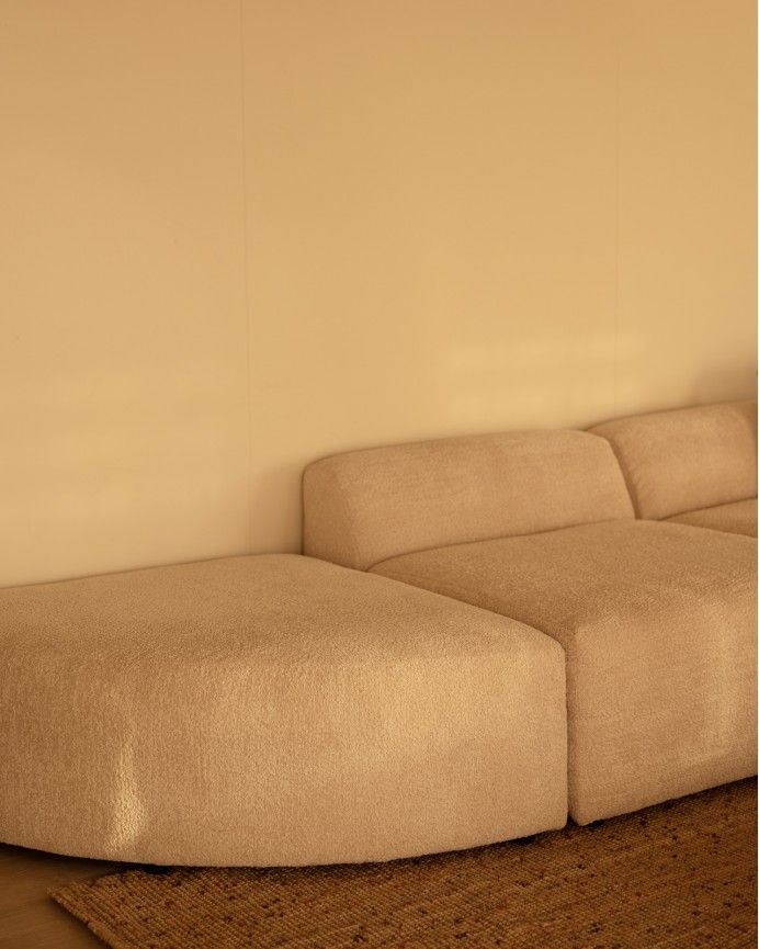 Bruce - Sofá de 4 módulos curvo con chaise longue izquierdo de bouclé color beige 410x172cm