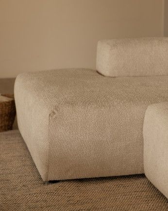 Bruce - Sofá de 4 módulos curvo con chaise longue izquierdo de bouclé color gris claro 410x172cm