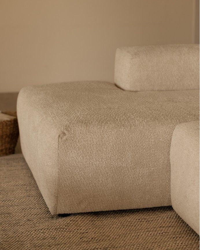 Bruce - Sofá de 4 módulos curvo con chaise longue izquierdo de bouclé color gris claro 410x172cm