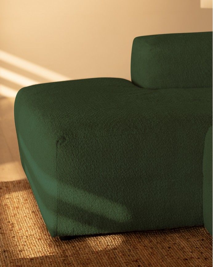 Bruce - Sofá de 4 módulos curvo con chaise longue izquierdo de bouclé color verde 410x172cm
