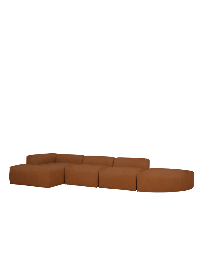 Bruce - Sofá de 4 módulos curvo con chaise longue izquierdo de bouclé color cobre 410x172cm