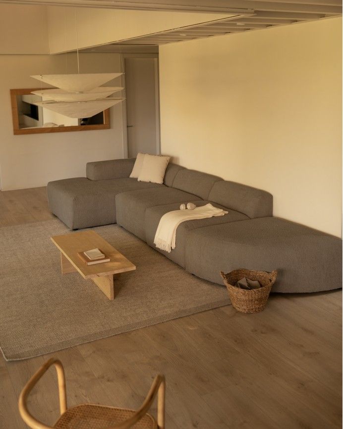Bruce - Sofá de 4 módulos curvo con chaise longue izquierdo de bouclé color marrón 410x172cm