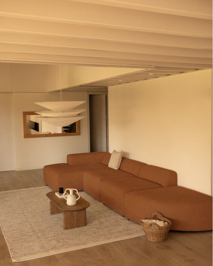 Bruce - Sofá de 4 módulos curvo con chaise longue izquierdo de bouclé color cobre 410x172cm