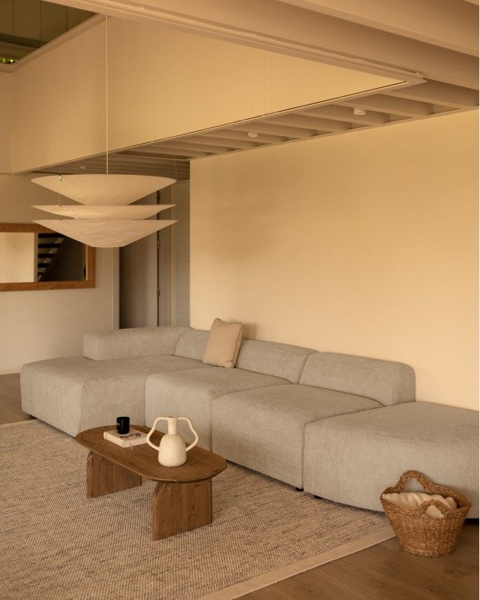 Bruce - Sofá de 4 módulos curvo con chaise longue izquierdo de bouclé color gris claro 410x172cm