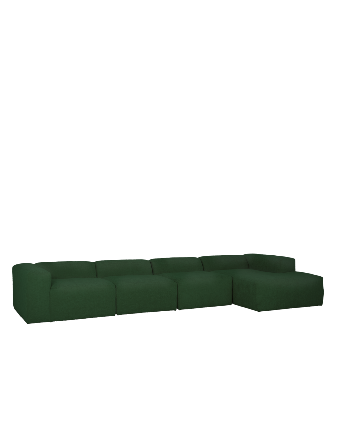 Bruce - Sofá de 4 módulos con chaise longue derecho de bouclé color verde 420x172cm