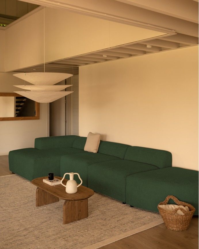 Bruce - Sofá de 4 módulos curvo con chaise longue izquierdo de bouclé color verde 410x172cm