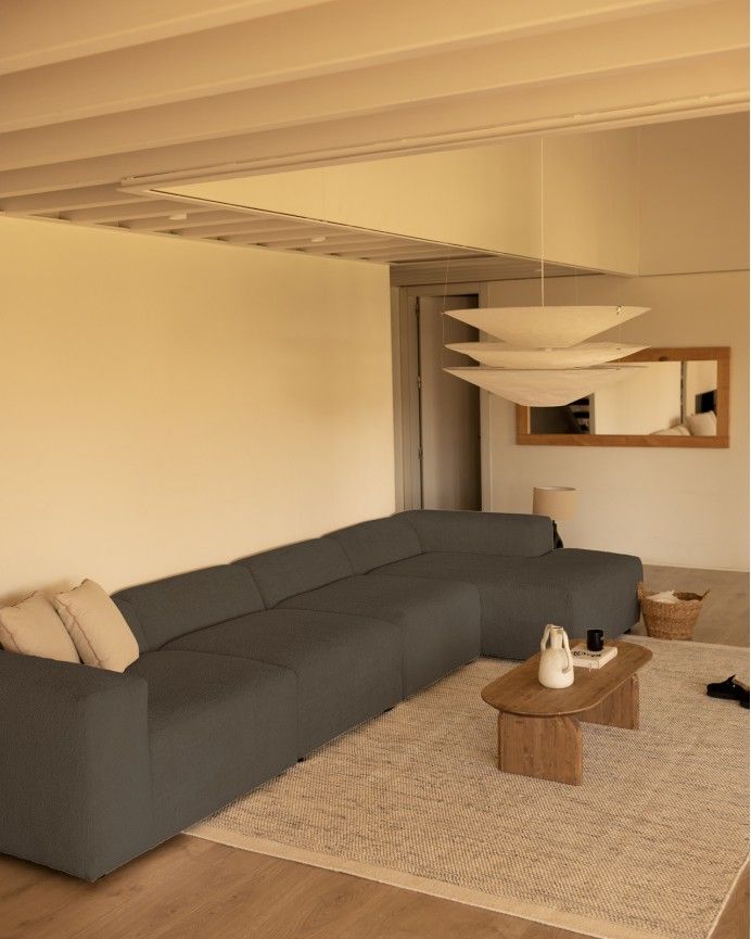 Bruce - Sofá de 4 módulos con chaise longue derecho de bouclé color gris oscuro 420x172cm