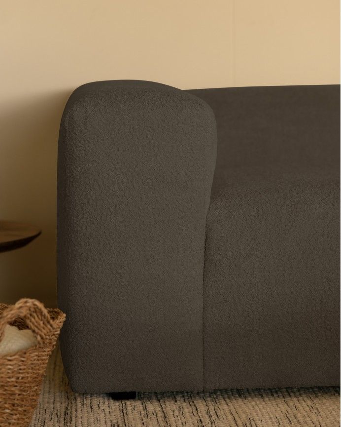 Bruce - Sofá de 4 módulos con chaise longue derecho de bouclé color gris oscuro 420x172cm