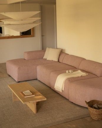 Bruce - Sofá de 4 módulos curvo con chaise longue izquierdo de bouclé color rosa 410x172cm