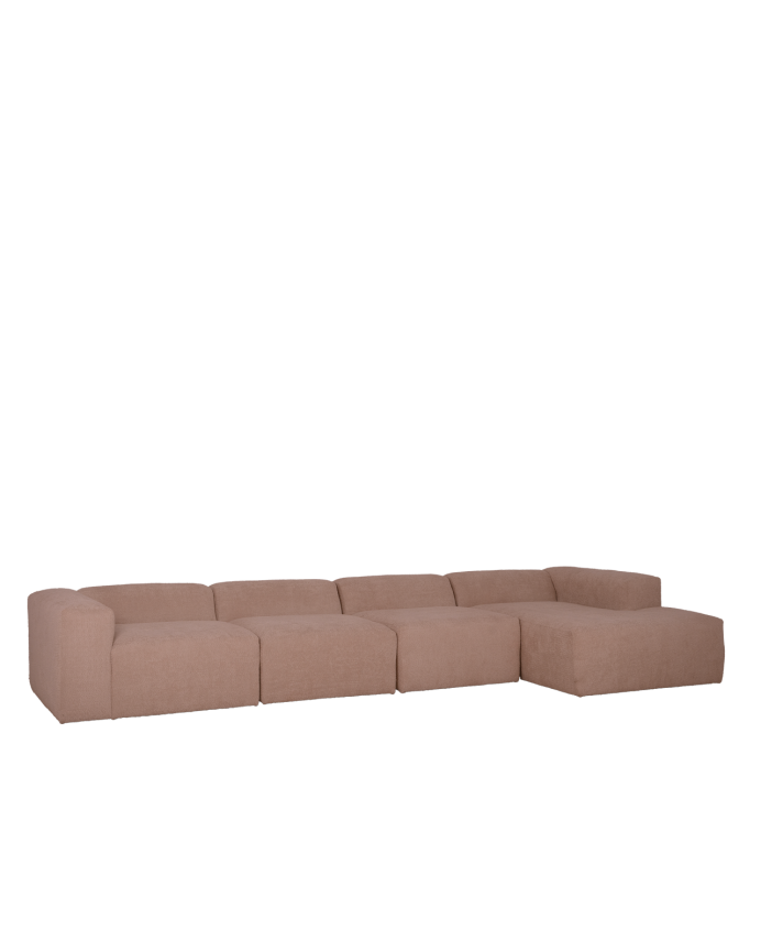 Bruce - Sofá de 4 módulos con chaise longue derecho de bouclé color rosa 420x172cm
