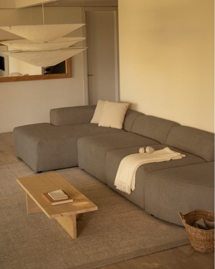 Bruce - Sofá de 4 módulos curvo con chaise longue izquierdo de bouclé color marrón 410x172cm
