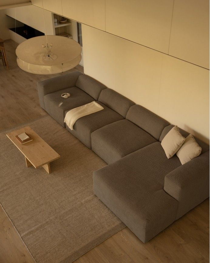 Bruce - Sofá de 4 módulos con chaise longue derecho de bouclé color marrón 420x172cm