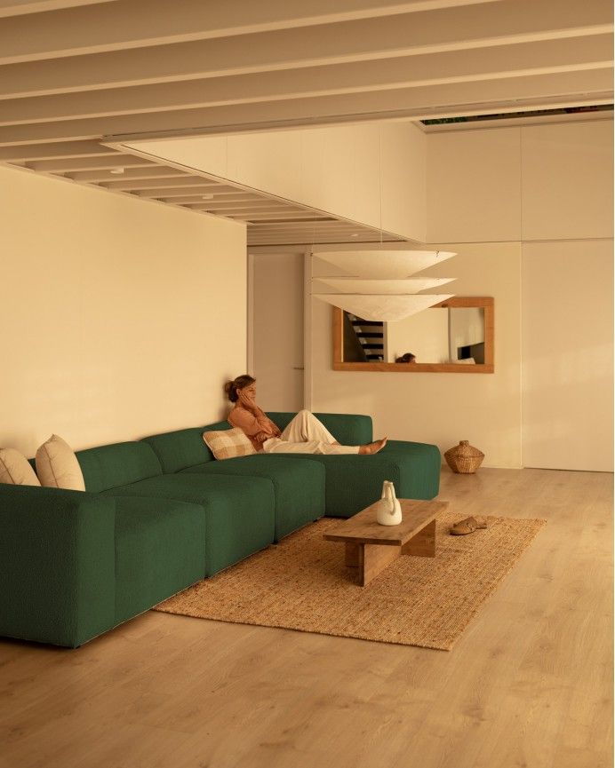 Bruce - Sofá de 4 módulos con chaise longue derecho de bouclé color verde 420x172cm