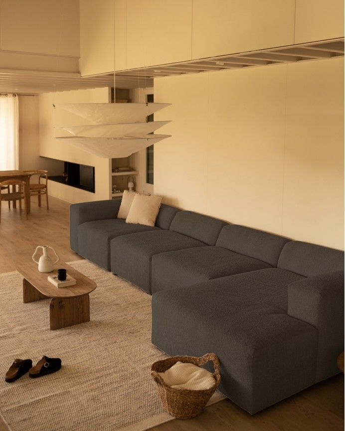 Bruce - Sofá de 4 módulos con chaise longue derecho de bouclé color gris oscuro 420x172cm