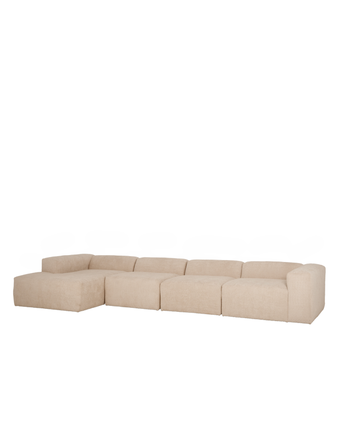 Bruce - Sofá de 4 módulos con chaise longue izquierdo de bouclé color beige 420x172cm